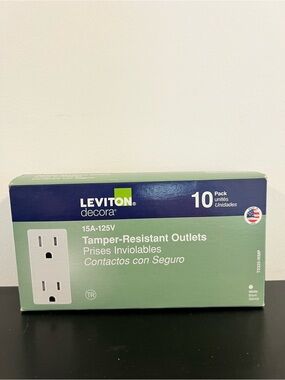 Leviton Decora 15A Tamper-Resistant Outlet, White (10 Pack)